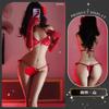 Jinxiao Lencería Sexy Encaje Tentación Conjunto de Tres Puntos Sujetador Push-Up Bikini Transparente Pijama Qqny Mariposa Ajustable