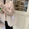 012174 Bolsa de Ombro Tote Xadrez de Veludo Cotelê Vintage Bolsa de Lona para Estudante Feminina Bolsa de Mão Simples