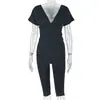 Conjunto de calça plissada de cor sólida e blusa de manga curta com decote V para mulheres, estilo europeu e americano, novidade do comércio exterior, conjunto esportivo de duas peças para sair.