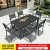 Juego de Muebles para Patio Exterior Hecho de Madera Plástica y Aleación de Aluminio, con Madera Anticorrosión para Uso Recreativo, Adecuado para Terraza de Villa, Mesa y Sillas Impermeables y Resistentes al Sol