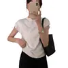 Camiseta de punto de manga corta con cuello semi-alto de terciopelo Andy para mujer, adecuada tanto para usar por dentro como por fuera, top de punto ajustado