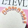10 Piezas de Uñas Portátiles Estilo Francés de Corazón, Uñas Rosas y Naranjas con Adorno de Perla, Uñas de Manicura Hechas a Mano a la Moda Incrustadas con Diamantes