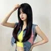 Postizo de moda con mechas para mujer, con flequillo en forma de ocho, vendido directamente por el fabricante; malla de seda mate color rosa, adecuada para transmisiones en vivo