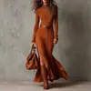 2025 En Stock Alta Calidad Doble Cara Cachemir Nuevo Otoño Moda Europea y Americana Elegante Temperamento Cremallera Cuello Alto Vestido
