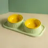 Cuenco doble de cerámica para gatos, a prueba de fugas y derrames, soporte elevado para cuencos, cuenco de agua para cachorros, comedero y bebedero para mascotas, cuenco para comida de gato