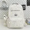Mochila con estampado de estrellas en degradado blanco lechoso, estilo coreano, alto atractivo estético, mochila multicompartimento en capas para estudiantes de secundaria y preparatoria