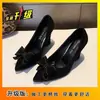Sandália Anabela com Strass Feminina 2026 Outono Novo Solado Grosso Fosco Sapatos Femininos Salto Alto Feminino Bico Fino Preto