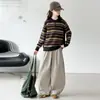 Conjunto de dos piezas para niña: suéter polo a rayas de manga larga estilo coreano para otoño 2026, nuevo estilo, pantalones de pierna curva para niña pequeña