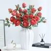 Flor artificial de alta qualidade com 4 cabeças de rosa montanha de neve, flor seca, decoração para casa, decoração, adereços de fotografia, decoração, buquê de flores artificiais