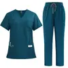 Conjunto de Uniforme Médico para Mujer - Top de Cuello en V y Pantalones de Pierna Recta, Uniforme de Trabajo Unisex, Uniforme Quirúrgico Ajustado, Pijama de Hospital, Varios Colores