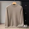 Cashmere com toque de bebê ~ Suéter de cashmere 100% puro, espessado de dupla camada, para homens, gola alta discreta, pulôver casual de negócios