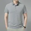 Camiseta de Manga Corta de Seda de Morera para Verano 2026 para Hombre con Cuello Polo Rayada de Verano Nueva Camisa Polo de Alta Gama para Hombres Jóvenes y de Mediana Edad