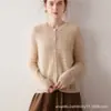 Cárdigan de cachemira para mujer 100% cachemira de cabra pura, nuevo estilo otoño e invierno, cuello redondo, diseño calado, abrigo suéter de punto de manga larga a la moda