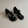Versión de Piel de Vaca Zapatos Mary Jane Good Girl para Mujer Franceses Lindos Punta Redonda Corte Bajo Tacón Alto Zapatos de Salón Una Correa Zapatos Pequeños de Cuero