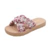 Verano nuevo hada tejido cuerda de cáñamo moda viaje palabra zapatillas playa casual tacón plano zapatillas de moda sandalias de exterior para mujer