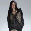 Moletom com Zíper e Decoração Metálica Estilo Gótico Harajuku Estilo Ins Y2K Hip-Hop Casual para Mulheres
