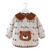 Bata Infantil Babador de Comida para Bebê 1-3 Anos Vestimenta Externa ao Contrário Impermeável Anti-Sujeira Roupa Protetora para Comer Masculina com Bolso Outono e Inverno