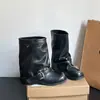 Botas de salto plataforma com fivela de cinto estilo retrô para mulheres, novas calças-bota marrons de salto grosso emagrecedoras, botinhas estilo cowboy western