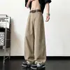 Calça casual cinza chumbo lavada para homens, calça fina solta reta de verão, calça de trabalho moderna estilo americano com pernas largas e caimento fluido