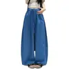 Pantalones de Algodón Lavado con Dobladillo Curvo para Mujer, Novedad Verano 2026, Pantalones de Pierna Ancha con Caída, Cintura Alta, con Bolsillos, Estilo Holgado y Casual