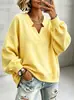 2026 Nueva Ropa de Invierno para Mujer Europea Americana Transfronteriza Sudadera con Capucha Holgada de Manga de Farol Cuello en V Color Sólido Pulóver Top Casual Ropa Exterior