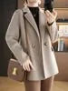 Otoño e Invierno 100% Lana Abrigo de Lana para Mujer Corte Corto Cachemir Abrigo de Lana Doble Cara con Cuello para Personas Bajitas