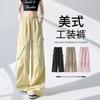 Pantalones Cargo Americanos para Mujer 2025 Nuevo Primavera, Otoño y Verano Delgados de Secado Rápido Sueltos con Bolsillos Grandes con Solapa Pantalones Dopamina de Pierna Ancha