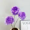 Rosa Artificial de 3 Cabezas con Artesanía de Borde Quemado Vintage para Decoración del Hogar, Escaparates, Hoteles, Bodas y Arreglos Florales de Supermercado