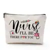 Bolsa de Cosméticos Impermeable Estilo Enfermera con Estampado de Algodón y Lino, Bolsa de Almacenamiento con Cremallera de Diseño Especial, Transfronteriza