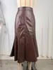 Falda de Cuero Estilo Cola de Pescado Frances para Mujer 2026 Otoño/Invierno Elegante Cintura Alta Adelgazante Abertura Ceñida a la Cadera Falda Midi Ropa de Mujer de Alta Calidad