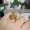 Versa Pendientes de Botón Doble Flor Ópera Italiana Buqilla Encaje de Esmalte de Color Diamante Trébol Anillo Abierto