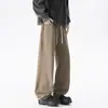 Calça de moletom cinza escuro com barra curva para homens, calça esportiva americana de perna reta solta para o outono, calça casual versátil e moderna com bom caimento