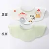 Babero Impermeable de Tejido de Punto para Bebés, Algodón Puro Clase A, Babero con Forma de Pétalo con Estampado de Dibujos Animados, Uso Doble Cara