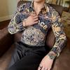 Camisa de manga larga con solapa para hombre, estilo retro urbano, con estampado digital, estilo transfronterizo, sin planchado, 3015