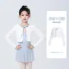 Roupa de dança infantil com mangas compridas caneladas de cor contrastante, xale de cadarço de outono, top de performance para meninas, capa para prática