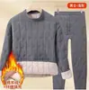 Conjunto de ropa interior térmica cálida de algodón y cachemira para mujeres de mediana edad y ancianas, forrado de felpa, engrosado, acolchado de tres capas, resistente al frío, talla grande, para padres