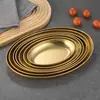 Venta directa de fábrica Plato ovalado de acero inoxidable estilo coreano, Plato dorado para barbacoa comercial, Plato para snacks, Plato para fideos de arroz, Plato para pescado