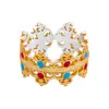 Anillo de Corona Dorada Esmaltada de Plata Pura 9999 Estilo Chino Anillo Abierto de Plata de Ley como Regalo para Tu Novia