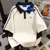 Camiseta Doce 100% Algodão Puro Estilo Japonês com Gola Polo de Manga Curta para Homens e Mulheres, Verão Commute Harajuku Faculdade Casal Tops Ins