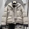 2026 Inverno Novo Estilo Coreano Solto Gola Alta Bloco de Cores Punho Xadrez Jaqueta Puffer Curta Feminina Casaco Cachecol