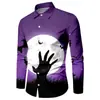 Camisa de Manga Longa Casual Masculina Solta Respirável Série Halloween 3D Impressa com Moldura de Caveira Europeia e Americana Transfronteiriça