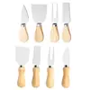Cuchillo para Queso de Acero Inoxidable Pala para Pastel de Queso Tenedor para Alimentos Herramienta para Pizza juego Cuchillo para Queso con Mango de Madera Vajilla para Comida Occidental
