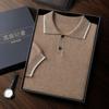 Outono e inverno novo suéter de cashmere de montanha masculino gola polo camiseta suéter de malha casual de negócios meia manga camisa polo manga curta