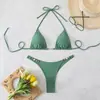 Traje de Baño de Dos Piezas Estilo Nuevo Europeo y Americano, Sexy Hottie Cuello Halter sin Tirantes Color Sólido Diseño Simple de Espalda Descubierta Amazon Trajes de Baño