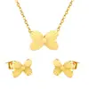 Moda Transfronteriza Europea y Americana Cadena de Clavícula Mariposa de Gama Alta Acero Inoxidable Oro 18K Conjunto de Joyería de Pendientes Versátiles