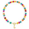 Collar de Cuentas de Piedra de Ábaco Color Mixto Macaron de Amazon, Cobre Chapado en Oro de 14K, Collar Versátil de 26 Letras para Niñas