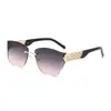 Gafas de Sol sin Marco para Mujer, Montura Cuadrada Grande de Gama Alta, Estilo Coreano de Moda para Rostro Redondo, Gafas de Sol Anti-UV para Viajes a la Costa