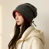 Gorro de Punto Coreano 2025 para Mujer Otoño e Invierno Cálido de Lana Protección para Orejas Color Contrastante Borde Enrollado Gorro de Pelo Gorro de Frío de Gama Alta