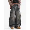Jeans masculino moderno estilo americano, com múltiplos bolsos e pernas curvas, estilo retrô high-street, corte solto, versátil, casual, pernas largas, calça de trabalho