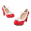 Aliexpress Sapatos de Salto Grosso Femininos Salto Alto Tamanho 34-50 Sapatos Femininos Transfronteiriços Plataforma Impermeável Baixo Decote com Laço